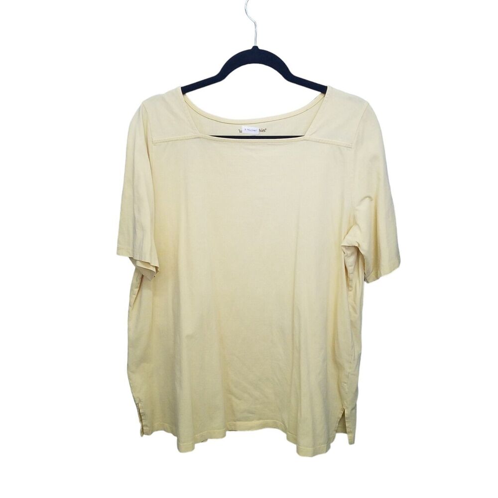 Woman Within Womens Sz L Yellow Solid Short Sleeve T-Shirt - Picture 9 of 10